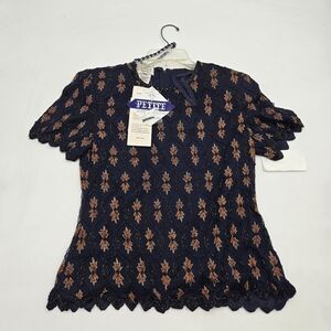 Stenay Navy and Orange Floral Blouse